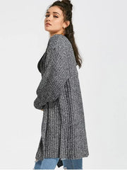 Fashion Heathered Lantern Sleeve Open Front Cardigan