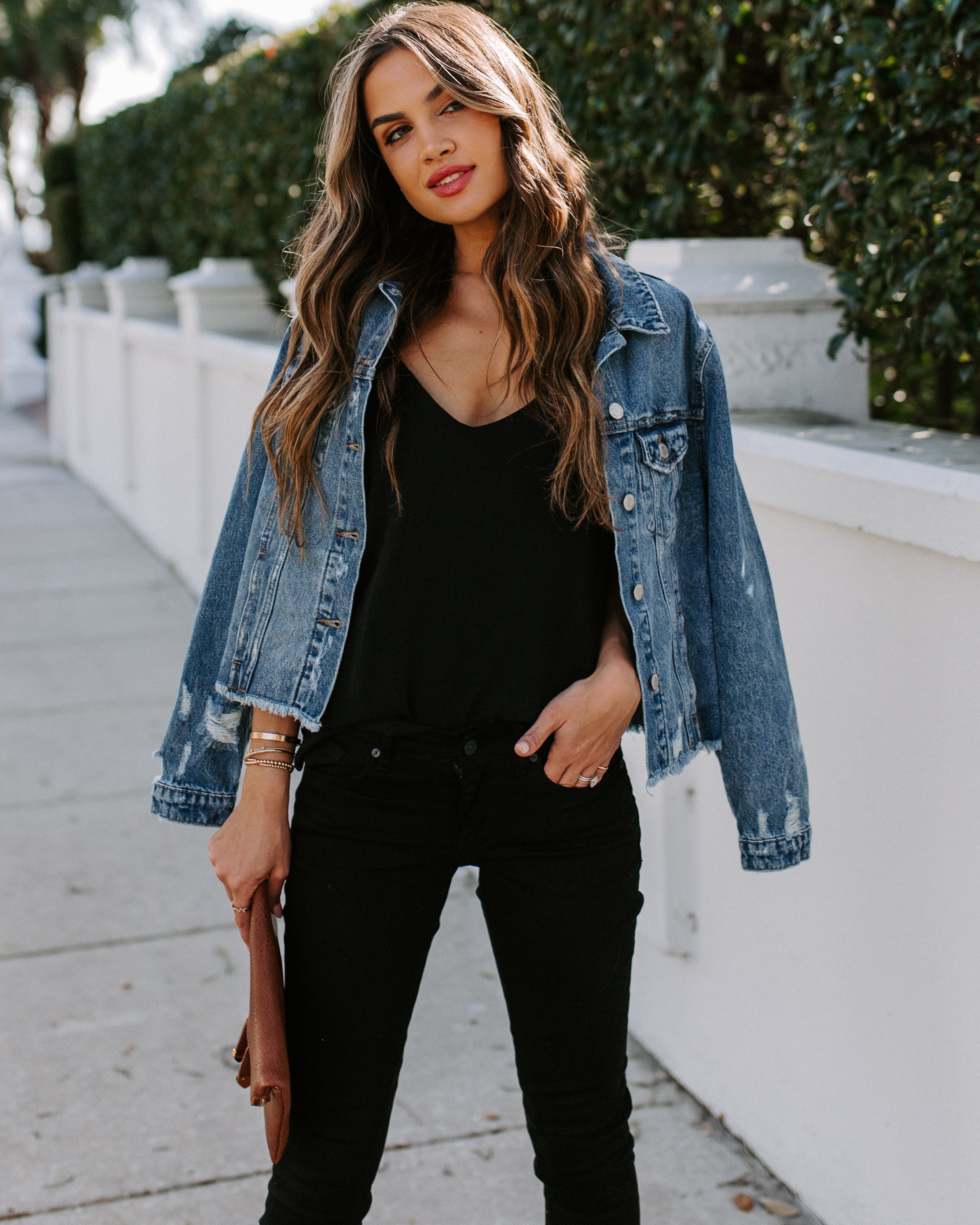 Night Rider Pocketed Distressed Denim Jacket