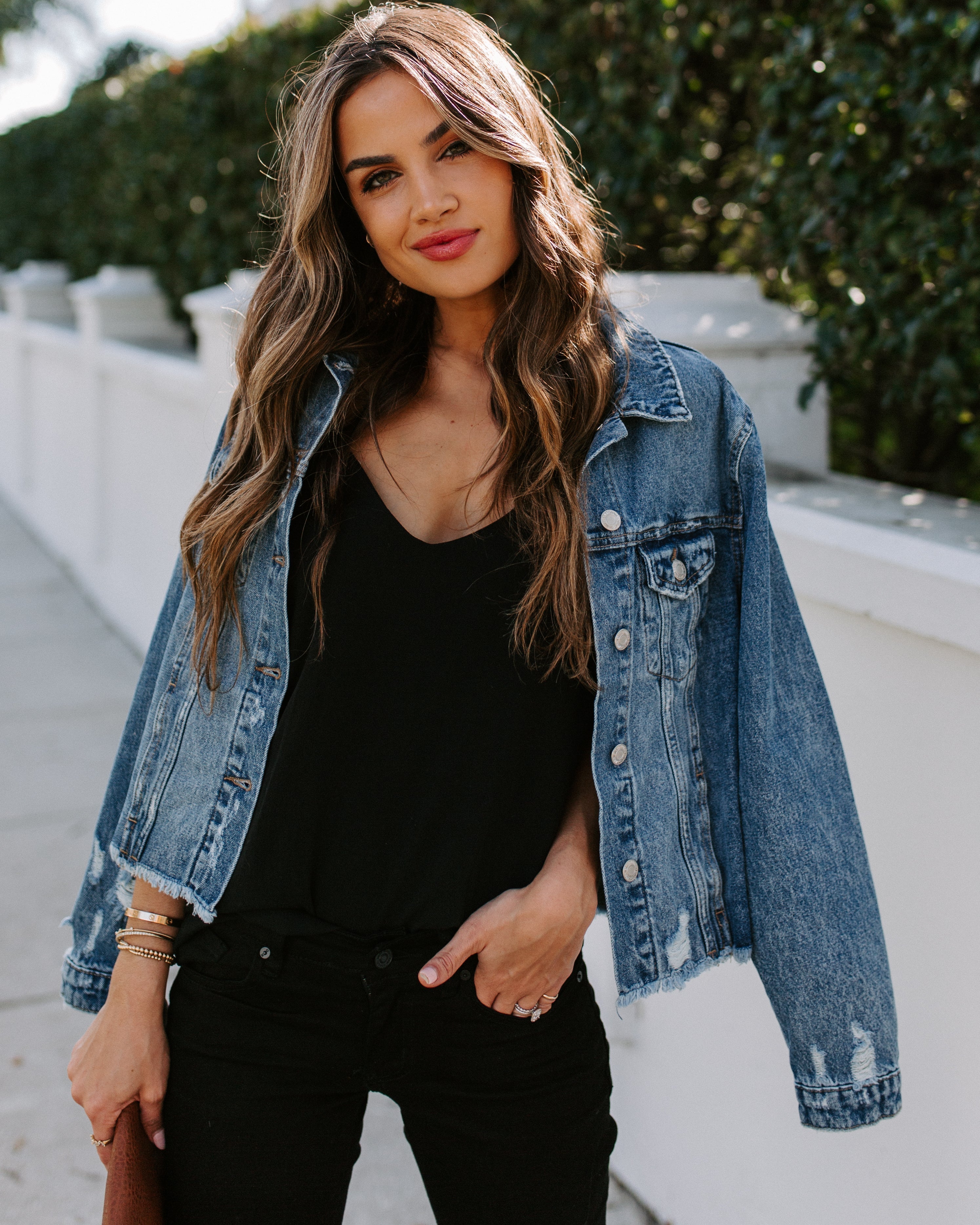 Night Rider Pocketed Distressed Denim Jacket