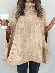 Turtleneck Dolman Sleeve Poncho Fashion Sweater