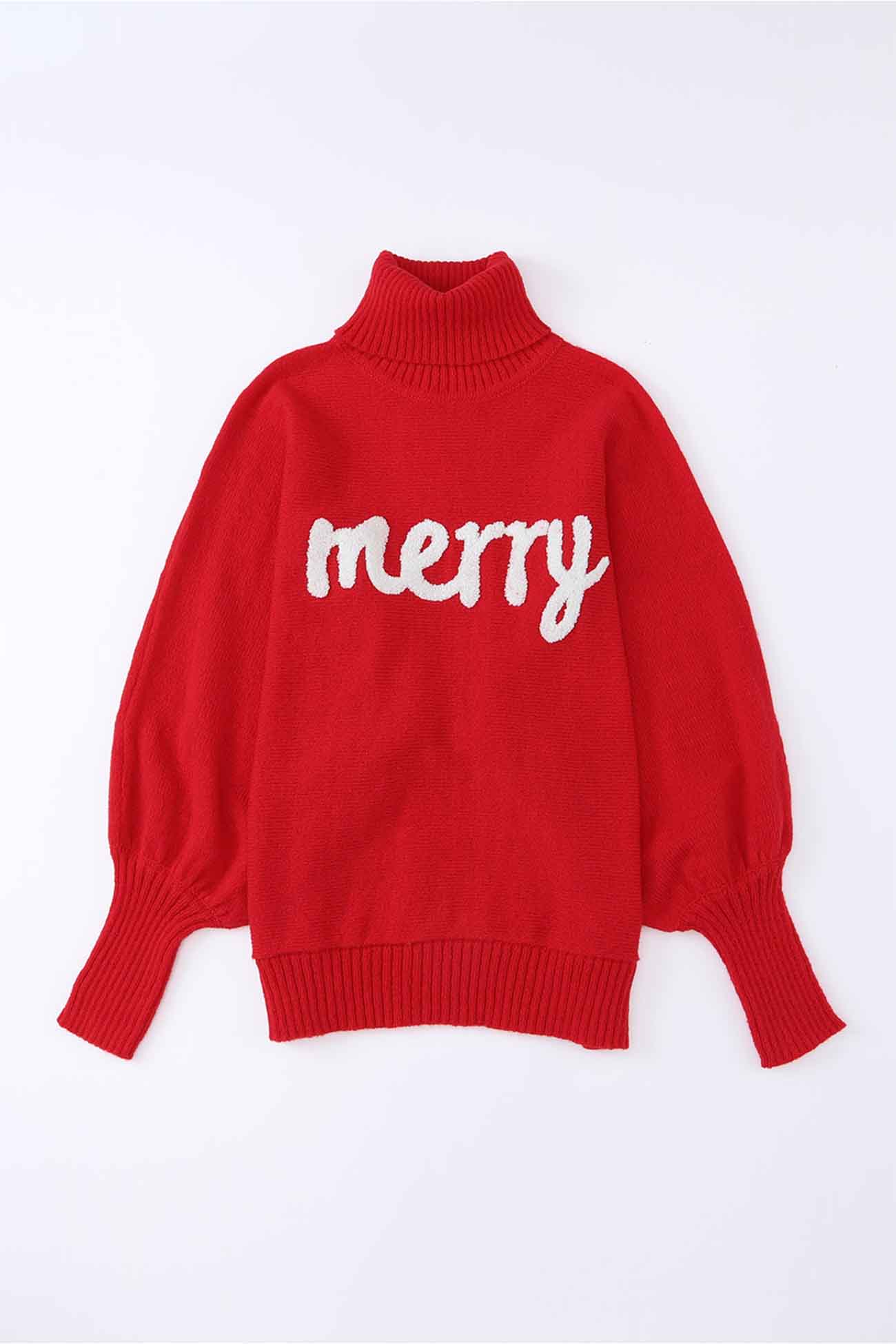 Merry Printed Dolman Sleeve Turtleneck Knitted Sweater