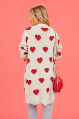 Heart Graphic Open Front Cardigan with Pockets Sweater