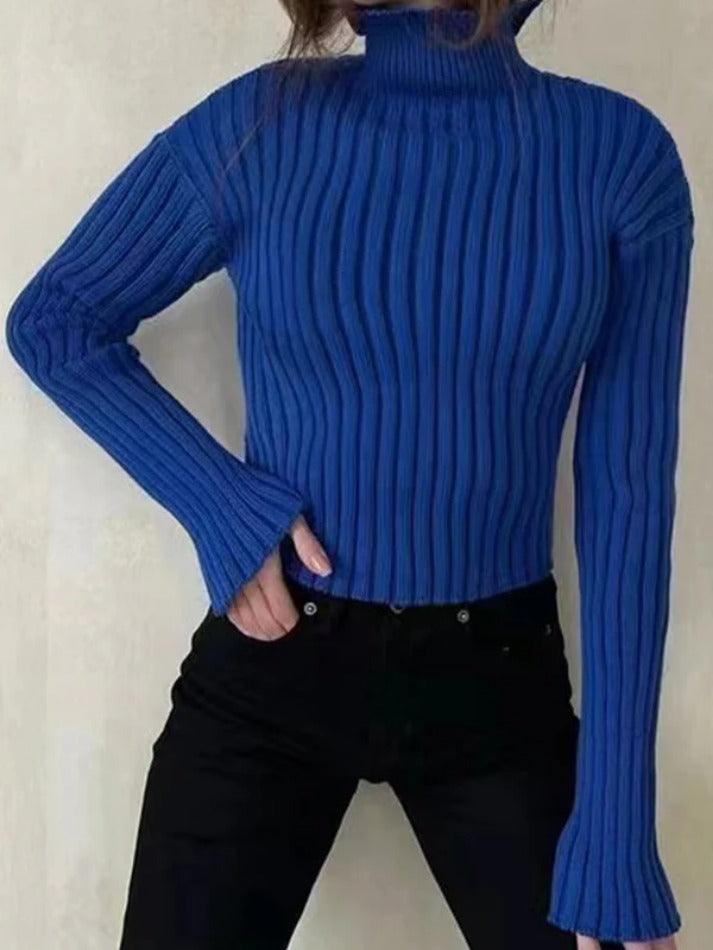 Solid Turtleneck Ribbed Short Sweater - HouseofHalley