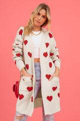 Heart Graphic Open Front Cardigan with Pockets Sweater