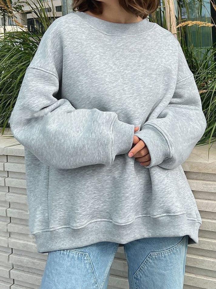 Solid Crew Neck Oversized Sweatshirt - HouseofHalley