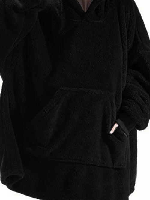 Long Sleeve Pocketed Hooded Fuzzy Sweater Lounge Top