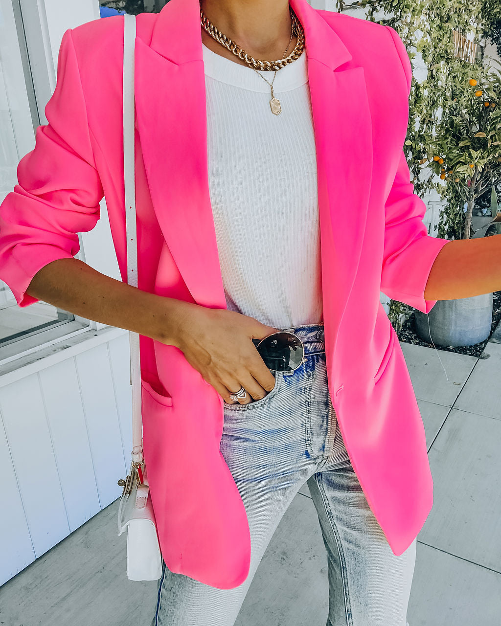 Standards Pocketed Blazer - Neon Pink