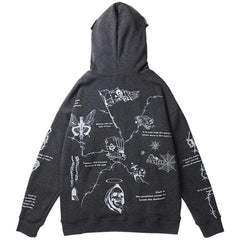Retro Skull Graffiti Printed Hoodie