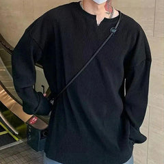 Pleated Stripe V-Neck T-Shirt