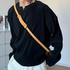 Pleated Stripe V-Neck T-Shirt