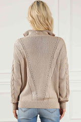 Cable-Knit Half Zip Long Sleeve Sweater