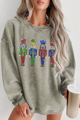 Sequin Nutcracker Drop Shoulder Holiday Sweatshirt