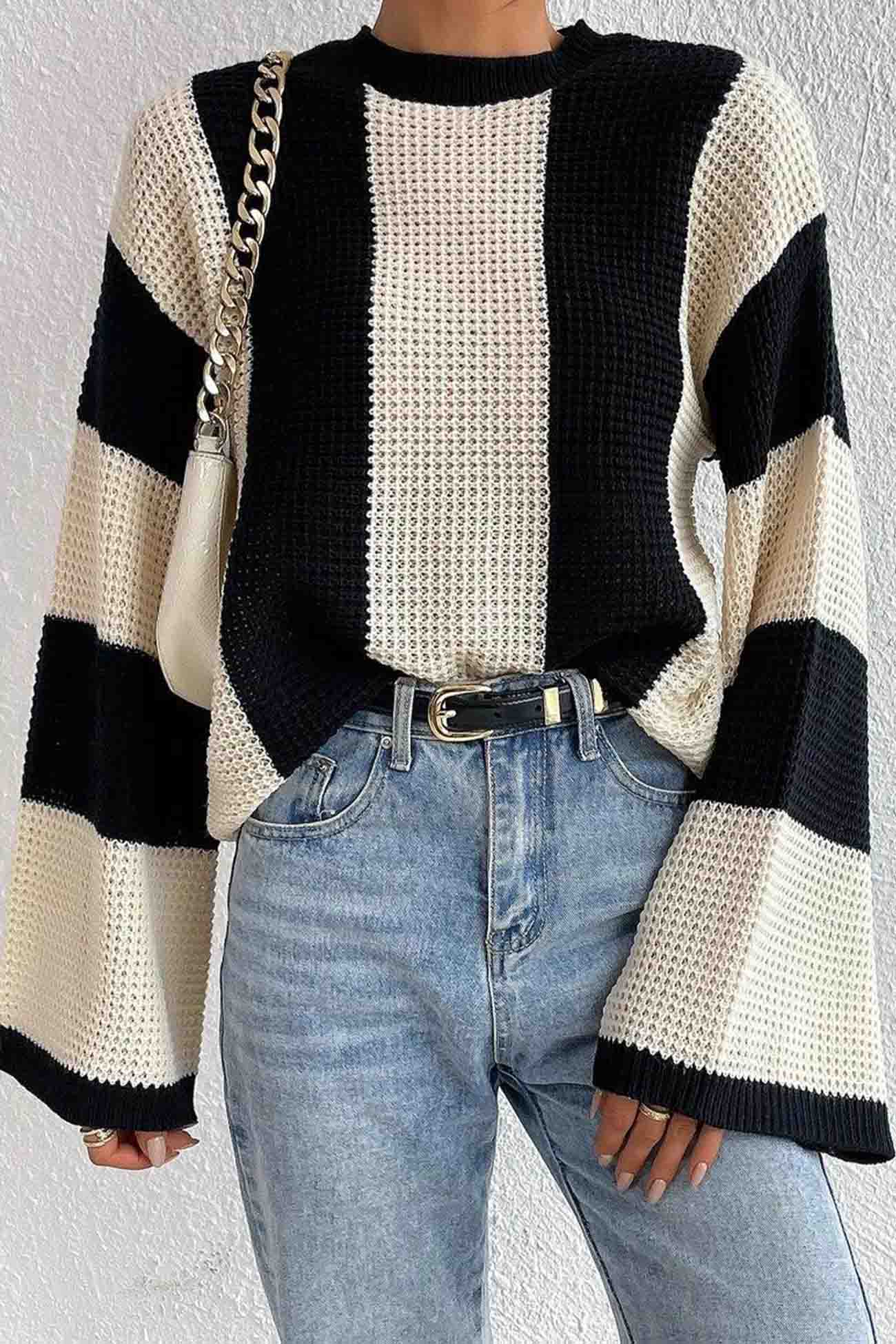 Colorblock Striped Long Sleeve Knitted Sweater