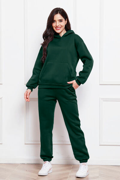 Drop Shoulder Long Sleeve Hoodie and Pants Set 2 Piece Sweater and Pants Set