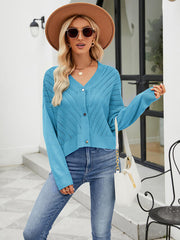 Eyelet Button Front Long Sleeve Sweater Cardigan