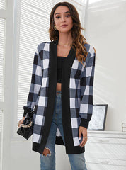 PLAID PRINT KNITTED CARDIGAN COAT