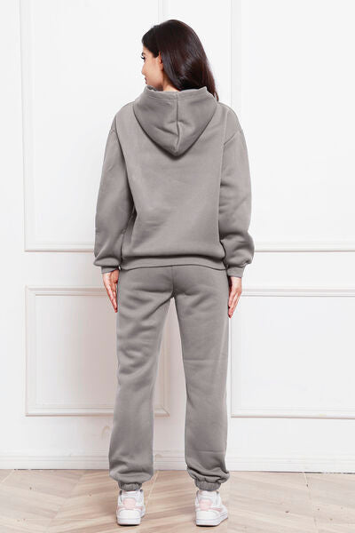 Drop Shoulder Long Sleeve Hoodie and Pants Set 2 Piece Sweater and Pants Set