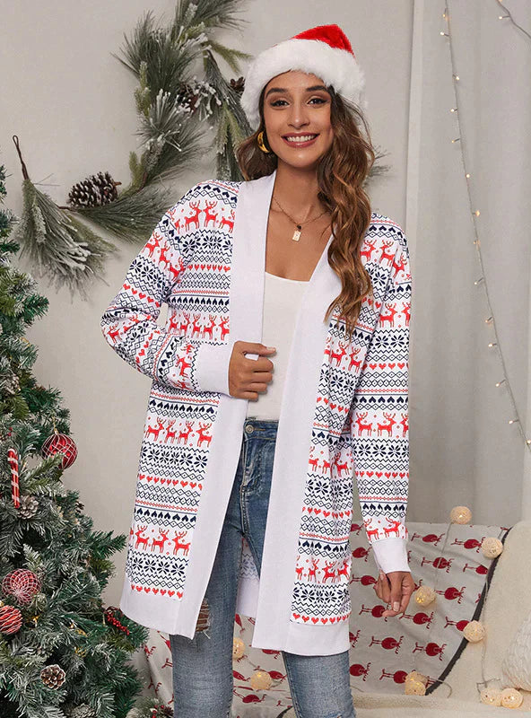 TIE-DYED CHRISTMAS LEOPARD PRINT KNITTED CARDIGAN COAT