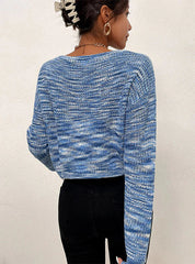 BLUE V-NECK KNITTED SHORT GRADIENT SWEATER