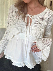 Tie Front Open Knit Crop Top - HouseofHalley