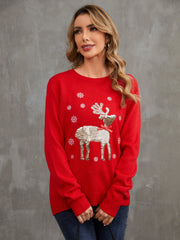 Sequin Reindeer Graphic Ugly Christmas Sweater