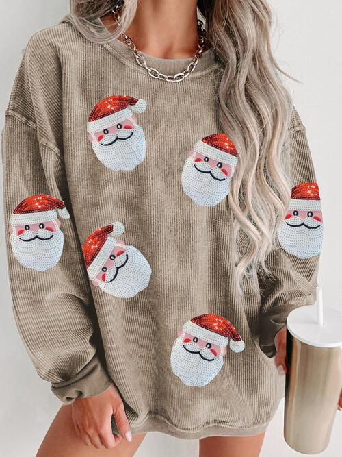 Sequin Santa Patch Ribbed Sweatshirt Christmas Sweater