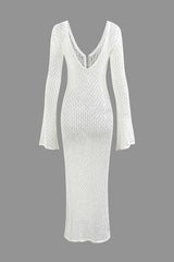 V-neck Open Knit Long Sleeve Maxi Dress - HouseofHalley