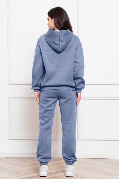 Drop Shoulder Long Sleeve Hoodie and Pants Set 2 Piece Sweater and Pants Set