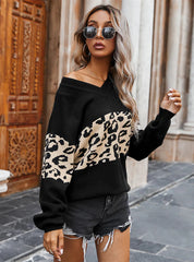 WOMEN V-NECK LEOPARD SWEATER