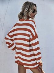 STRIPED COLOR MATCHING SWEATER TWO-PIECE SUIT