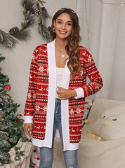 TIE-DYED CHRISTMAS LEOPARD PRINT KNITTED CARDIGAN COAT