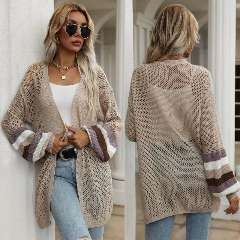 KNITTED HOLLOW CARDIGAN THIN SLEEVE COAT