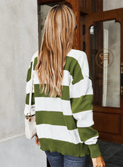 WOMEN LONG SLEEVE STRIPED CARDIGAN SWEATER