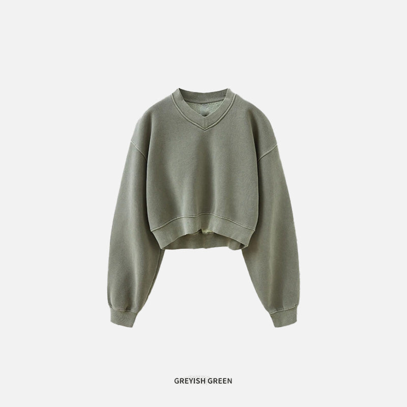 Cropped Fleece Crew Neck Sweatshirt