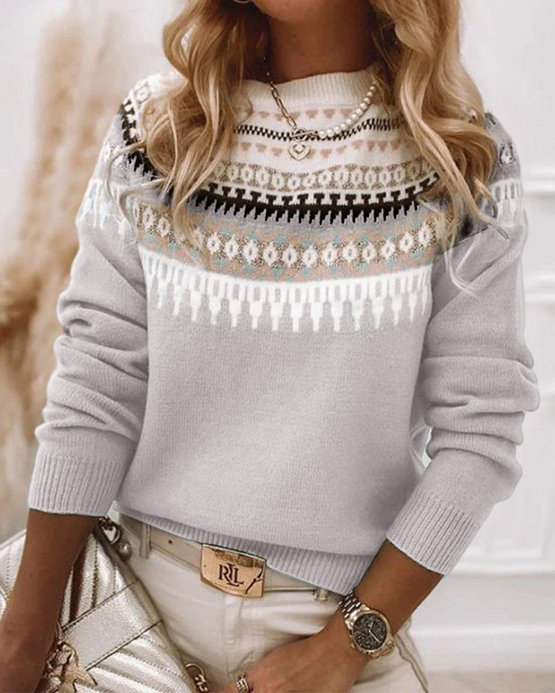 Long Sleeve Printed Pullover Sweaters