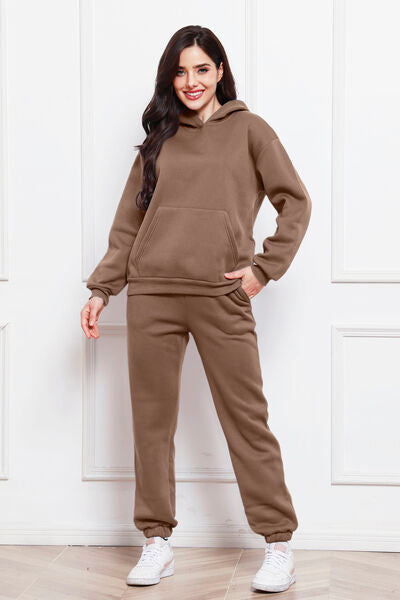 Drop Shoulder Long Sleeve Hoodie and Pants Set 2 Piece Sweater and Pants Set