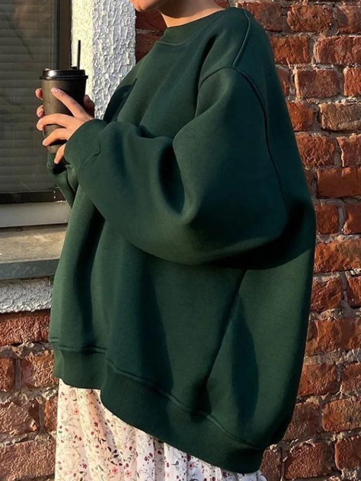 Solid Crew Neck Oversized Sweatshirt - HouseofHalley