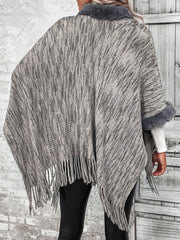 Open Front Fringe Hem Faux Fur Poncho