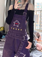 Star Patch Purple Boyfriend Denim Overalls - HouseofHalley