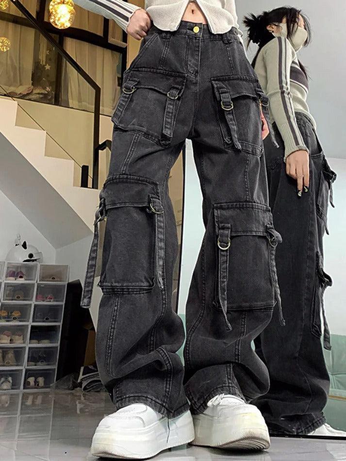 Street Multi Pocket High Rise Cargo Jeans