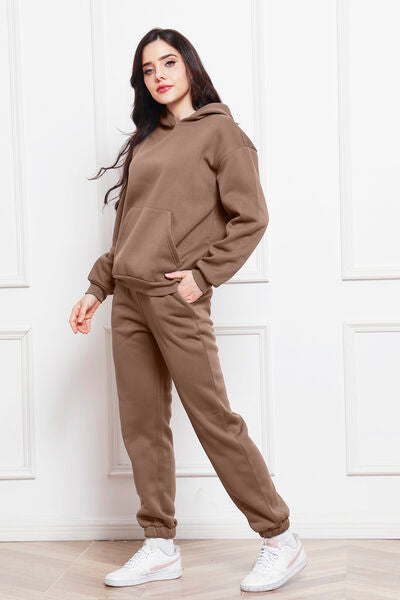 Drop Shoulder Long Sleeve Hoodie and Pants Set 2 Piece Sweater and Pants Set