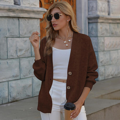 Button Up V-Neck Long Sleeve Sweater Cardigan