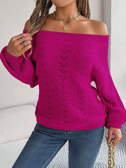 Openwork Off-Shoulder Long Sleeve Sweater