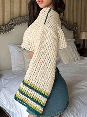 Contrast Color Star Ultra Short Loose Smock Crochet Top