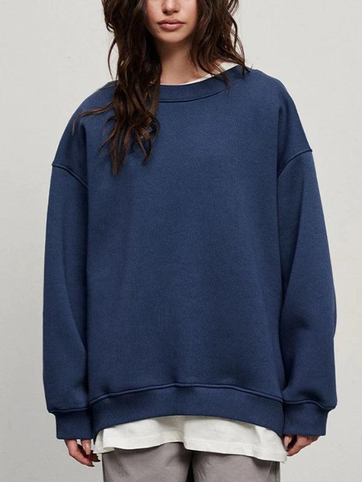 Solid Crew Neck Oversized Sweatshirt - HouseofHalley