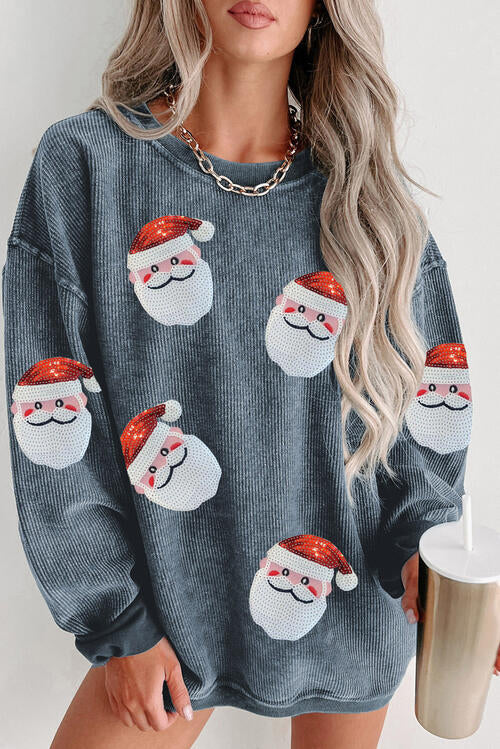 Sequin Santa Patch Ribbed Sweatshirt Christmas Sweater