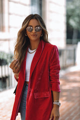 Chicest Pocketed Velvet Blazer - Fuchsia