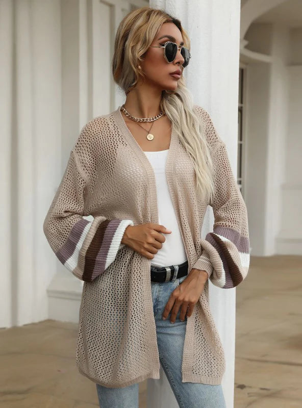 KNITTED HOLLOW CARDIGAN THIN SLEEVE COAT