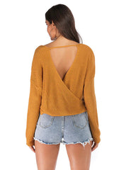 SOLID COLOR V-NECK BAT SLEEVE SWEATER