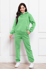 Drop Shoulder Long Sleeve Hoodie and Pants Set 2 Piece Sweater and Pants Set